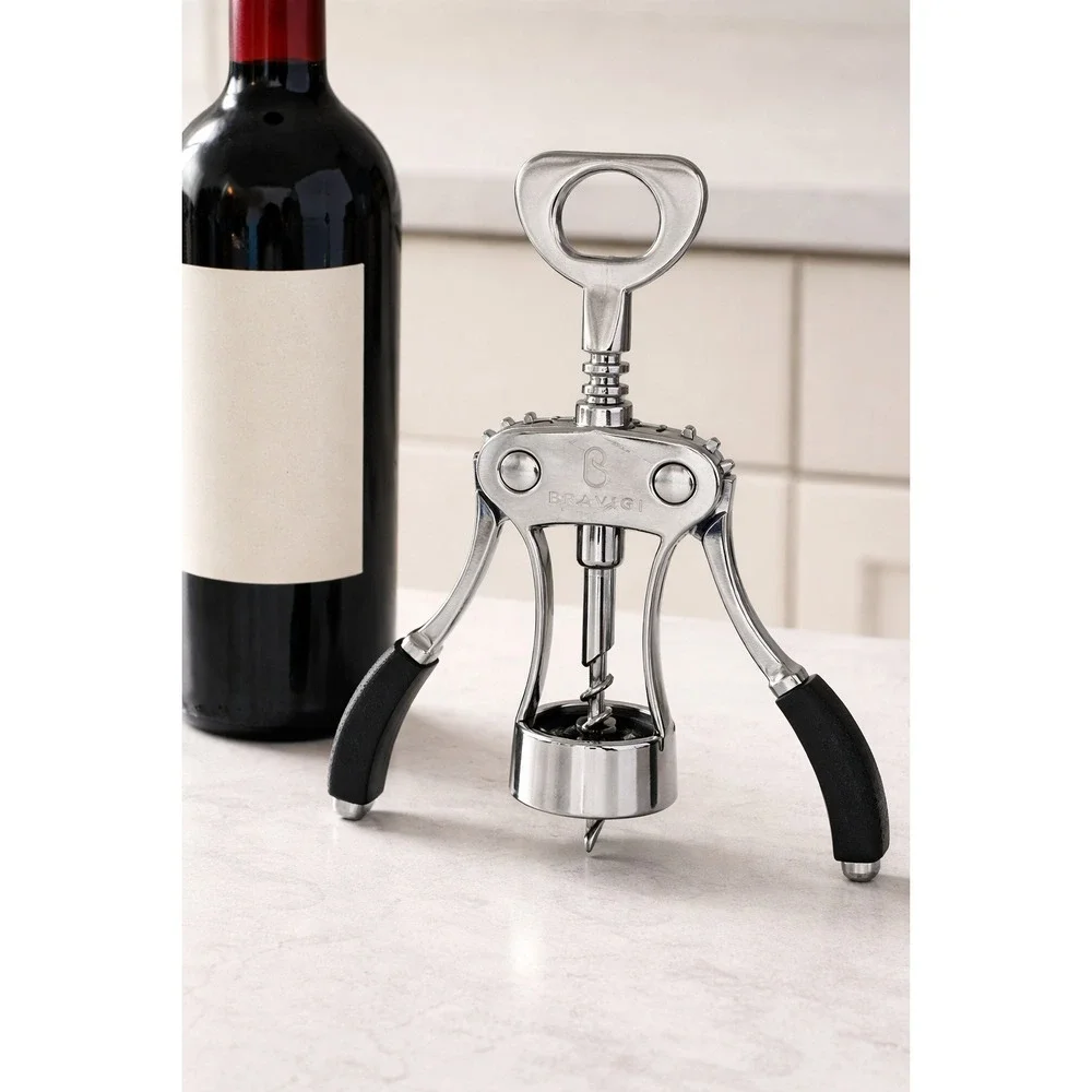 Bravigi Wing Corkscrew Wine Opener — chrome with ergonomic black non-slip grips‎